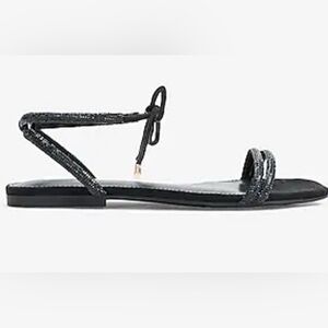 New Black Rhinestone Embellished Ankle Tie straps Sandals strappy flaps Size 8